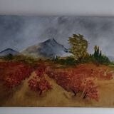 Textured autumn landscape painting – signed Jane – 70x50 cm