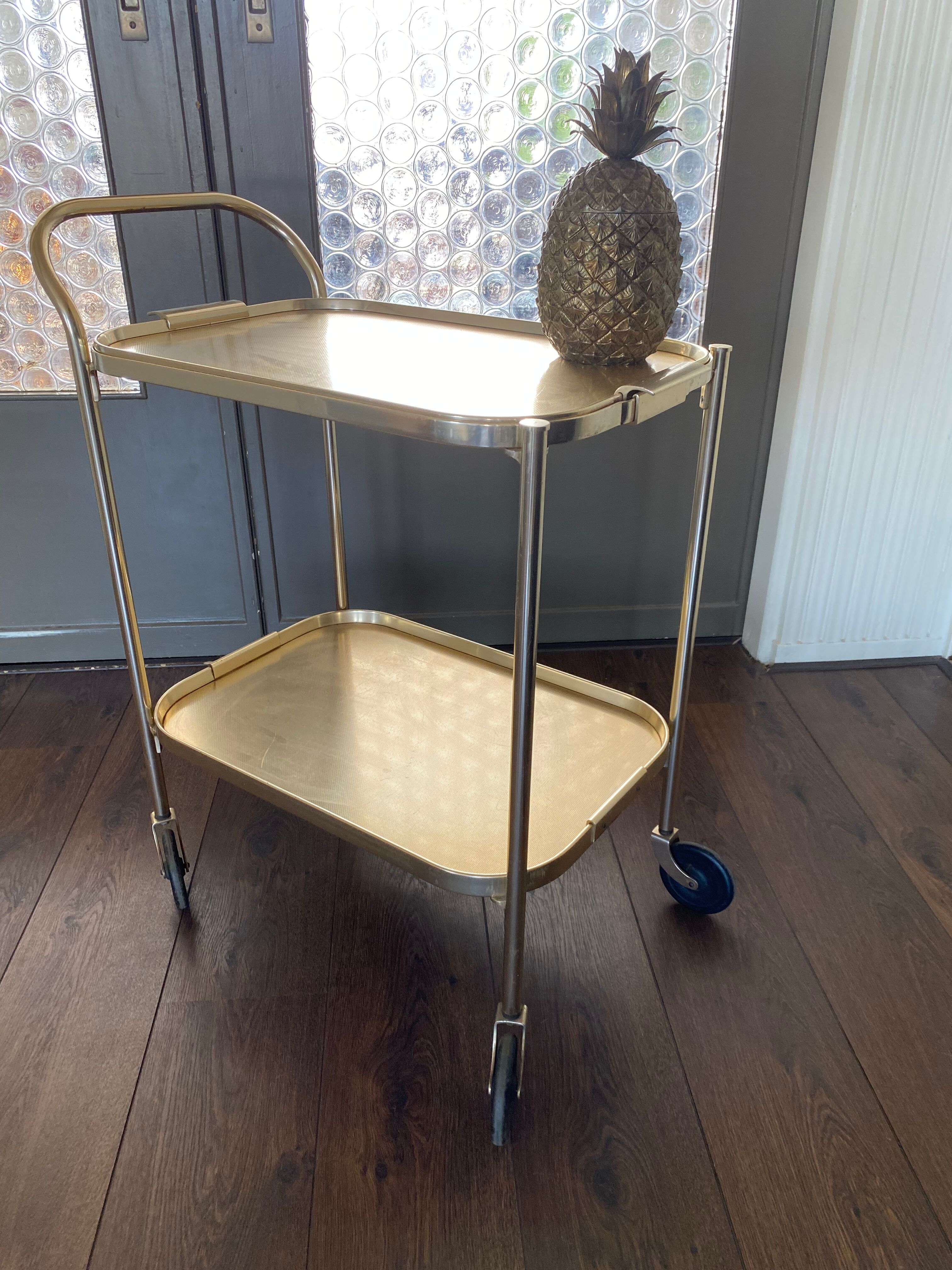 Chariot de service de régence du milieu du siècle en or de Kaymet, années 1950