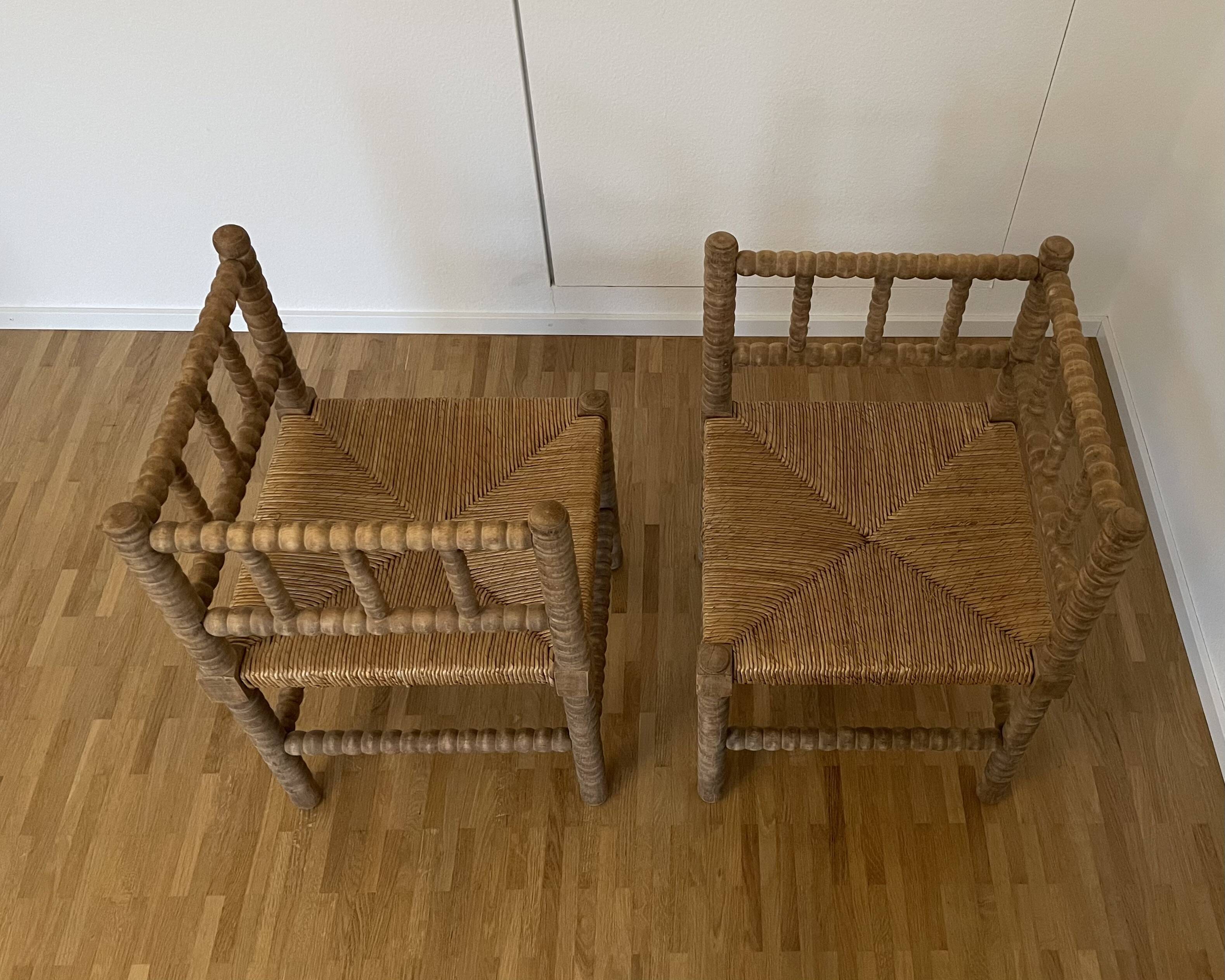 1950s turned wood corner chairs