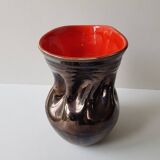 Ceramic vase Pearly black / red Free form - 60s design signed L Bro