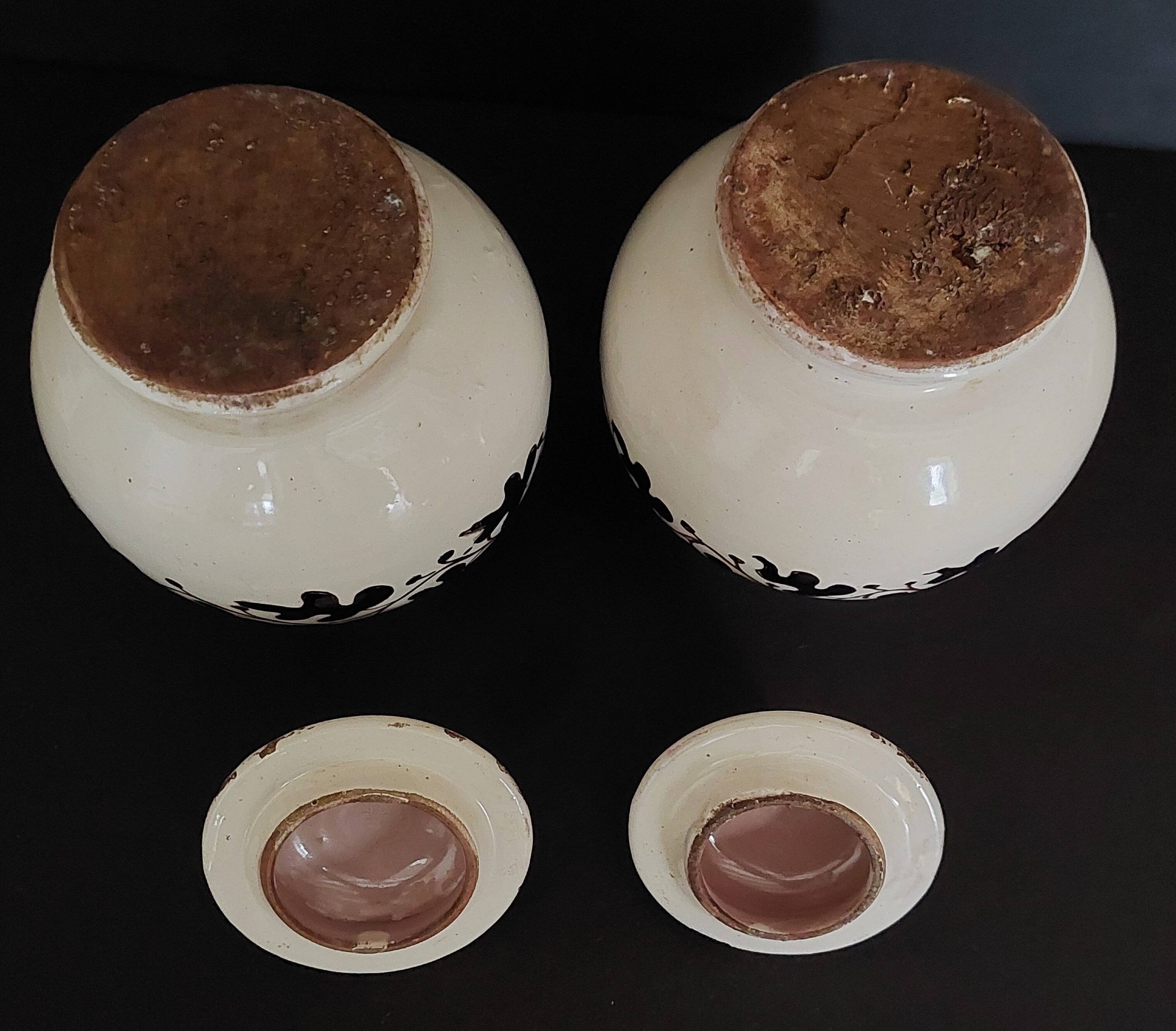 Pair of covered earthenware pots Italy Castelli 18th century