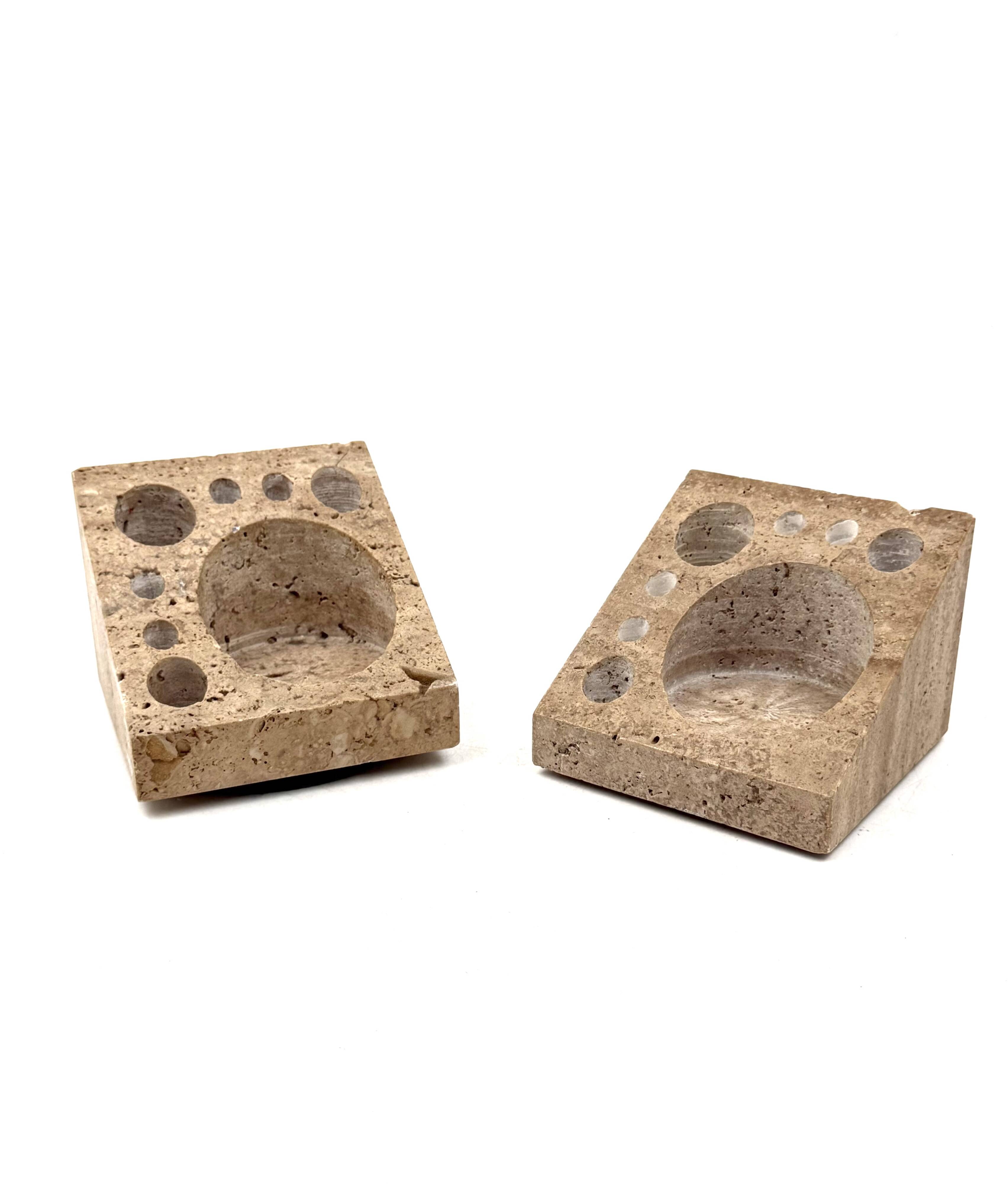 Enzo Mari, Set of 2 travertine desk organizers, Danese Italy 1970s