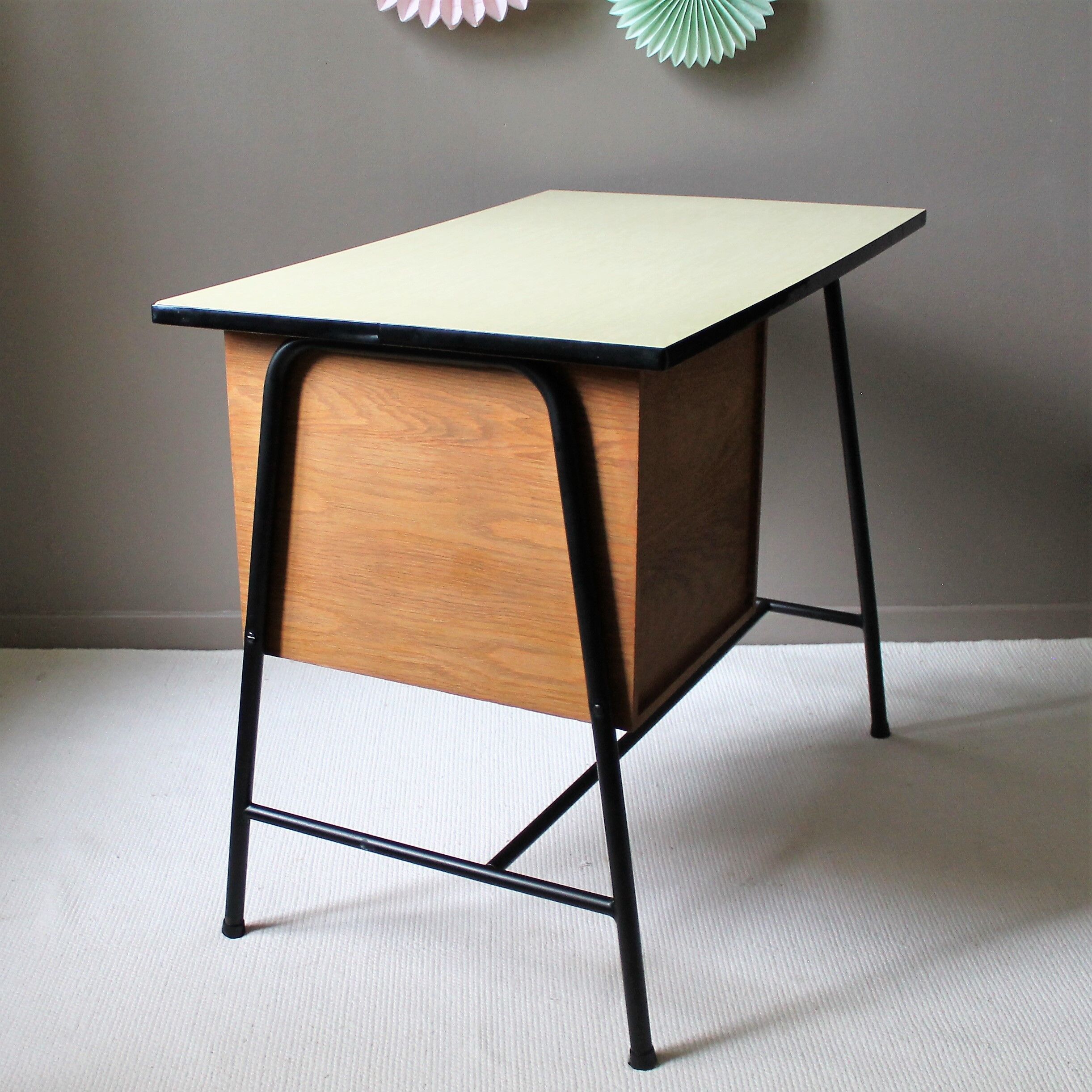 vintage desk tray & drawers formica yellow serin