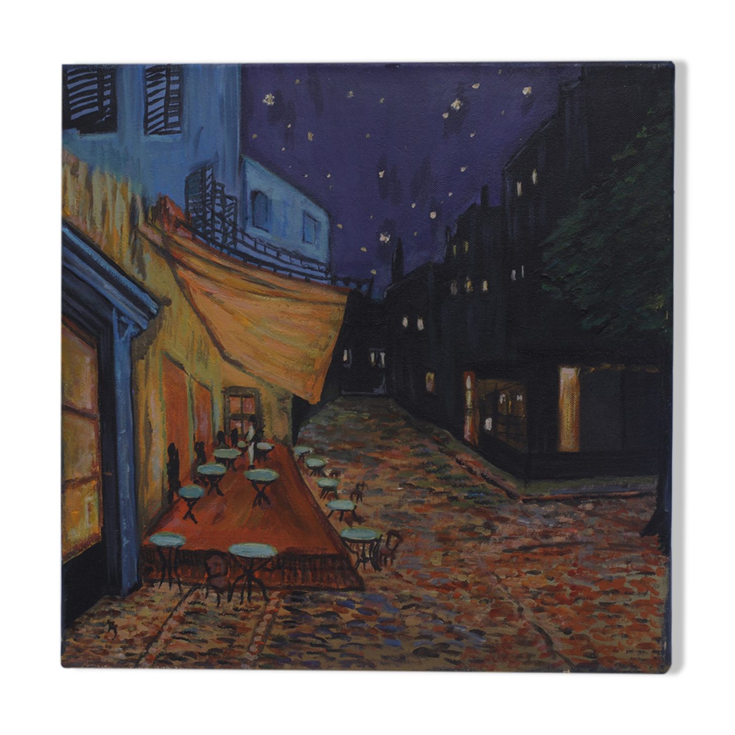 Oil on canvas painting - night town