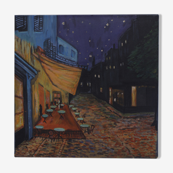 Oil on canvas painting - night town