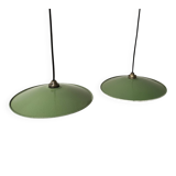 Pair of enamelled metal pendant lights