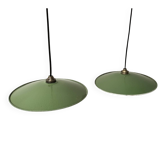 Pair of enamelled metal pendant lights