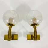 Pair of wall lamps in brass and glass Hillebrand, Germany 1960