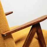 Mid - Century Armchair Yellow Color Boucle Scandinavian Design Wooden Lounge Chair