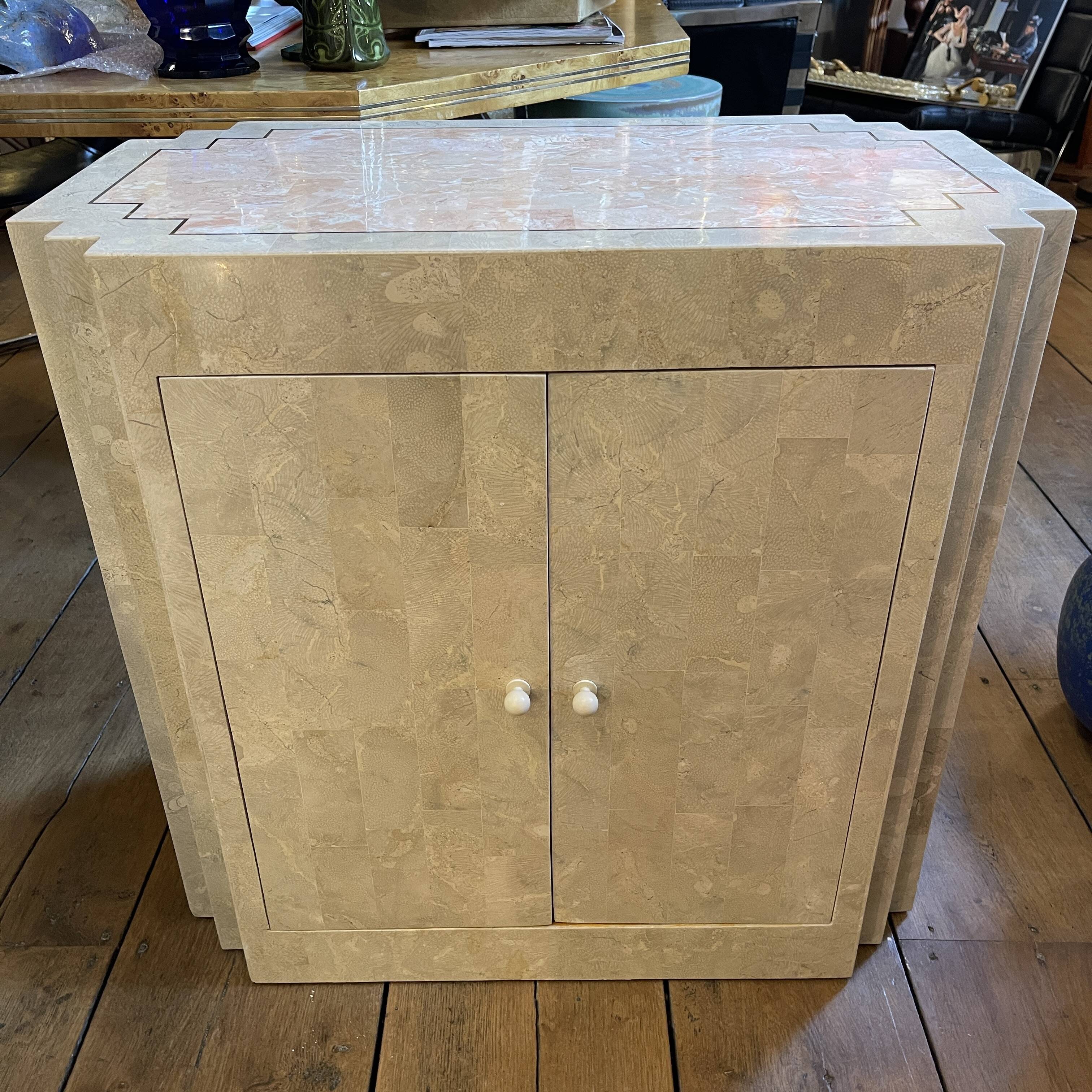 Double-sided dresser Design, travertine & brass threads, ca 1960