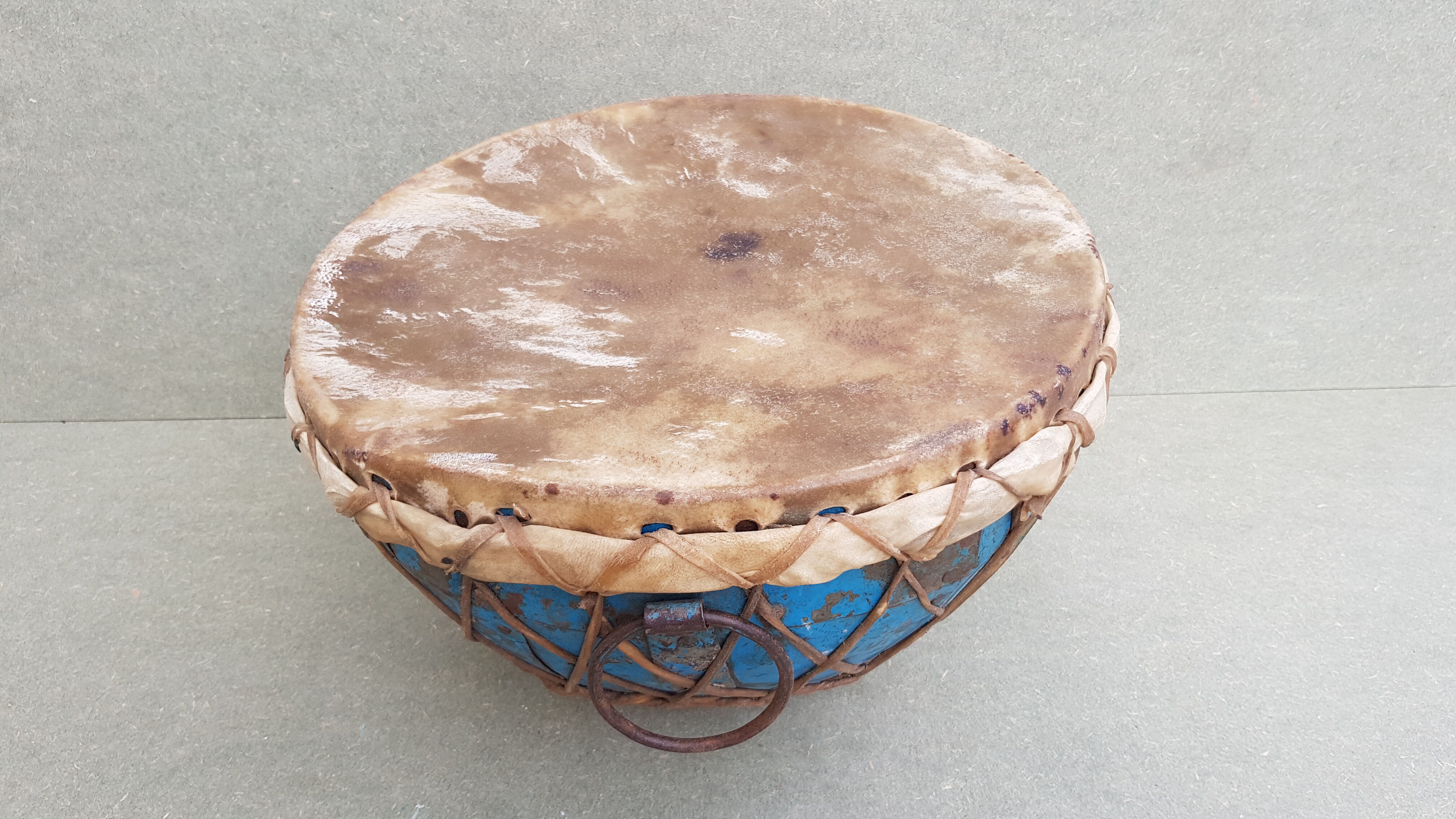 Old Indian "Nagara" drum in blue metal