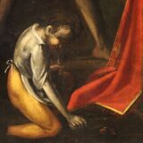 Antique painting on panel 17th century, The Martyrdom of Saint Stephen
