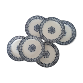 Assiettes plates anciennes X6 terre de fer modèle "Orientale" de la manufacture française de Badonviller