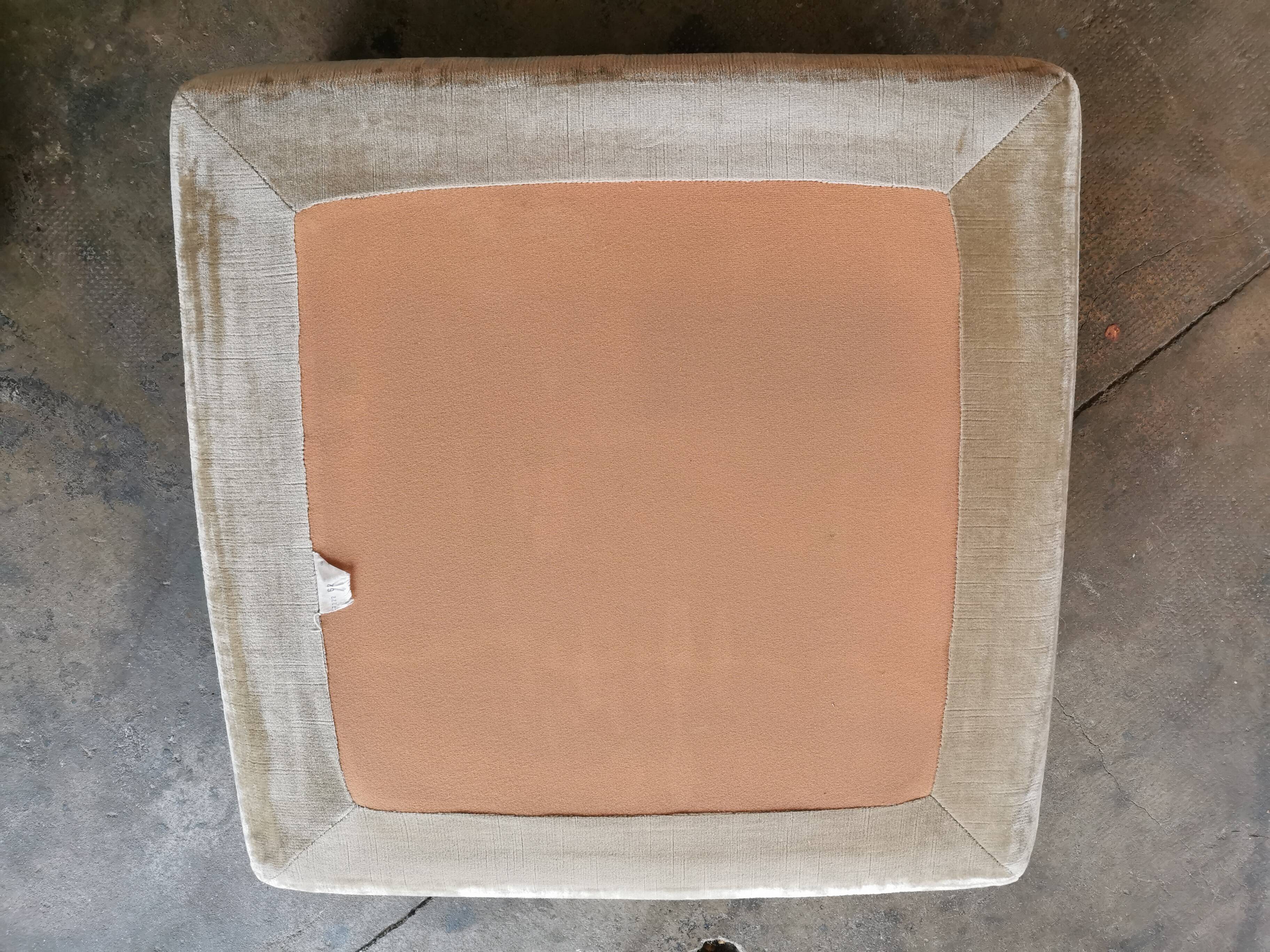 Pair of modular velvet armchairs and ottoman