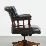 Dark Green Cowhide Leather Swivel and Tilt Chesterfield Office Chair