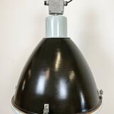 Industrial black enamel factory lamp with glass cover, 1960s