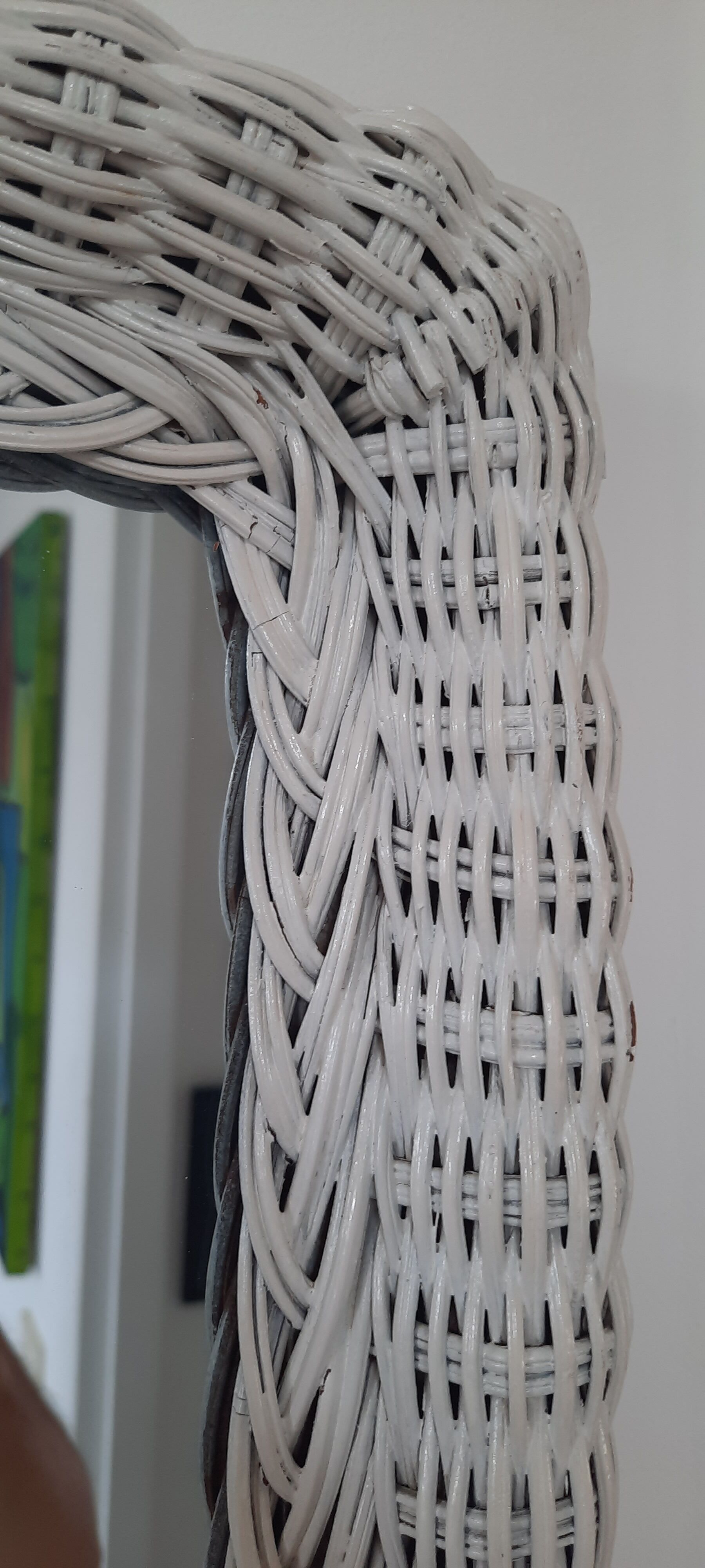 Rectangular mirror in vintage woven wicker rattan