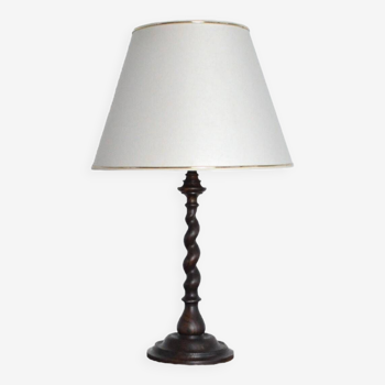 Vintage Oak Wood Barley Twist Table Lamp