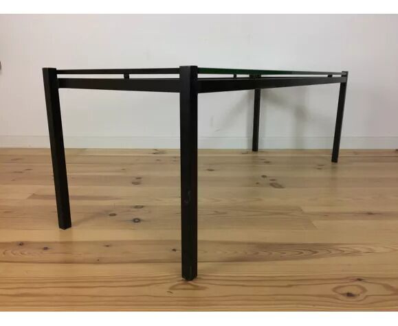 Modernist coffee table 50s black metal and glass