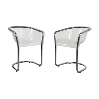 Lot de 2 chaises Italiennes en plexiglas, 1970