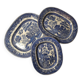 3 Crown Pottery JT Hudden Longton serving dishes guaranteed, willow pattern, willow pattern 19th century