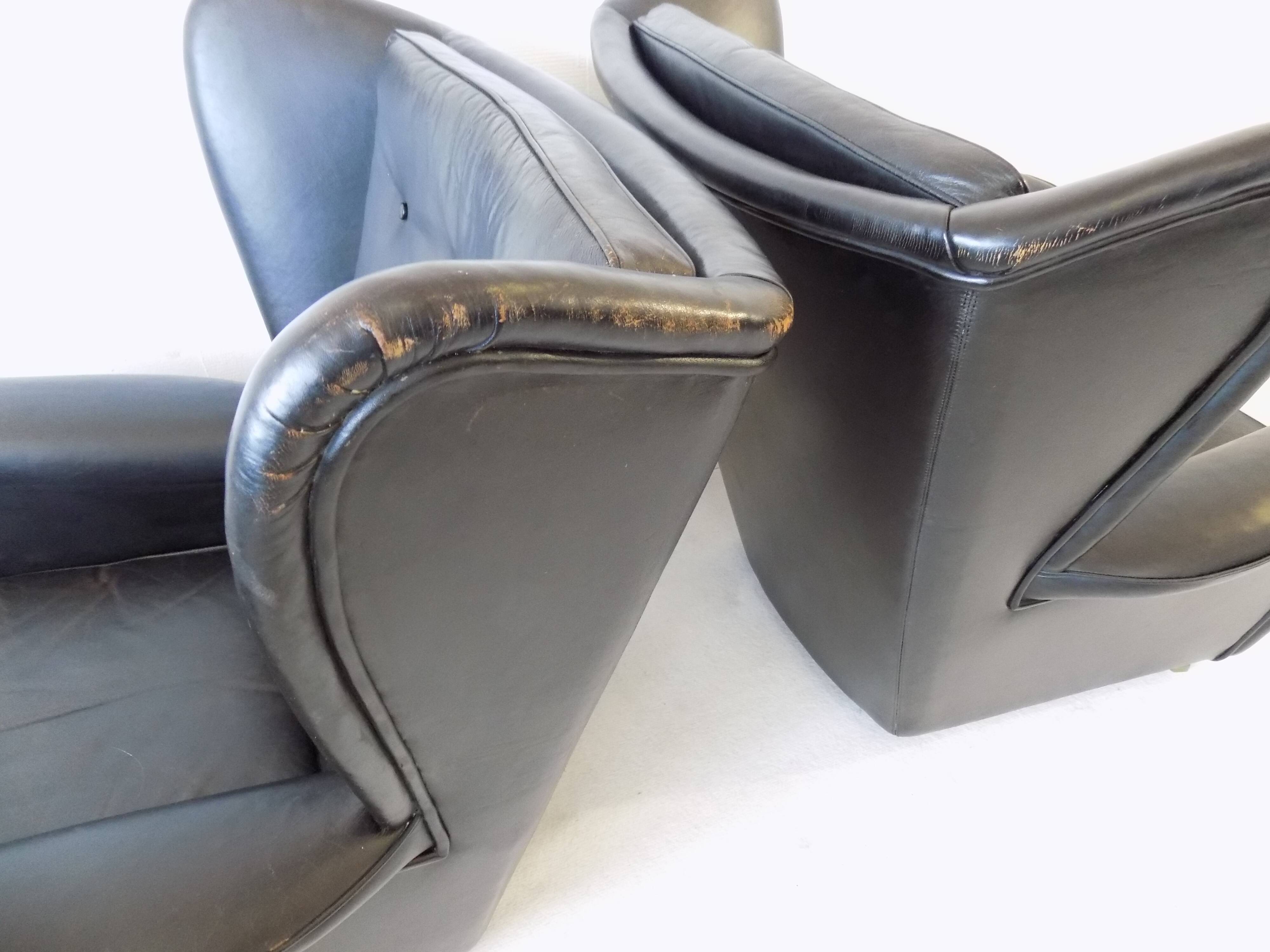 Howard Keith pair of black leather armchairs for HK Furniture