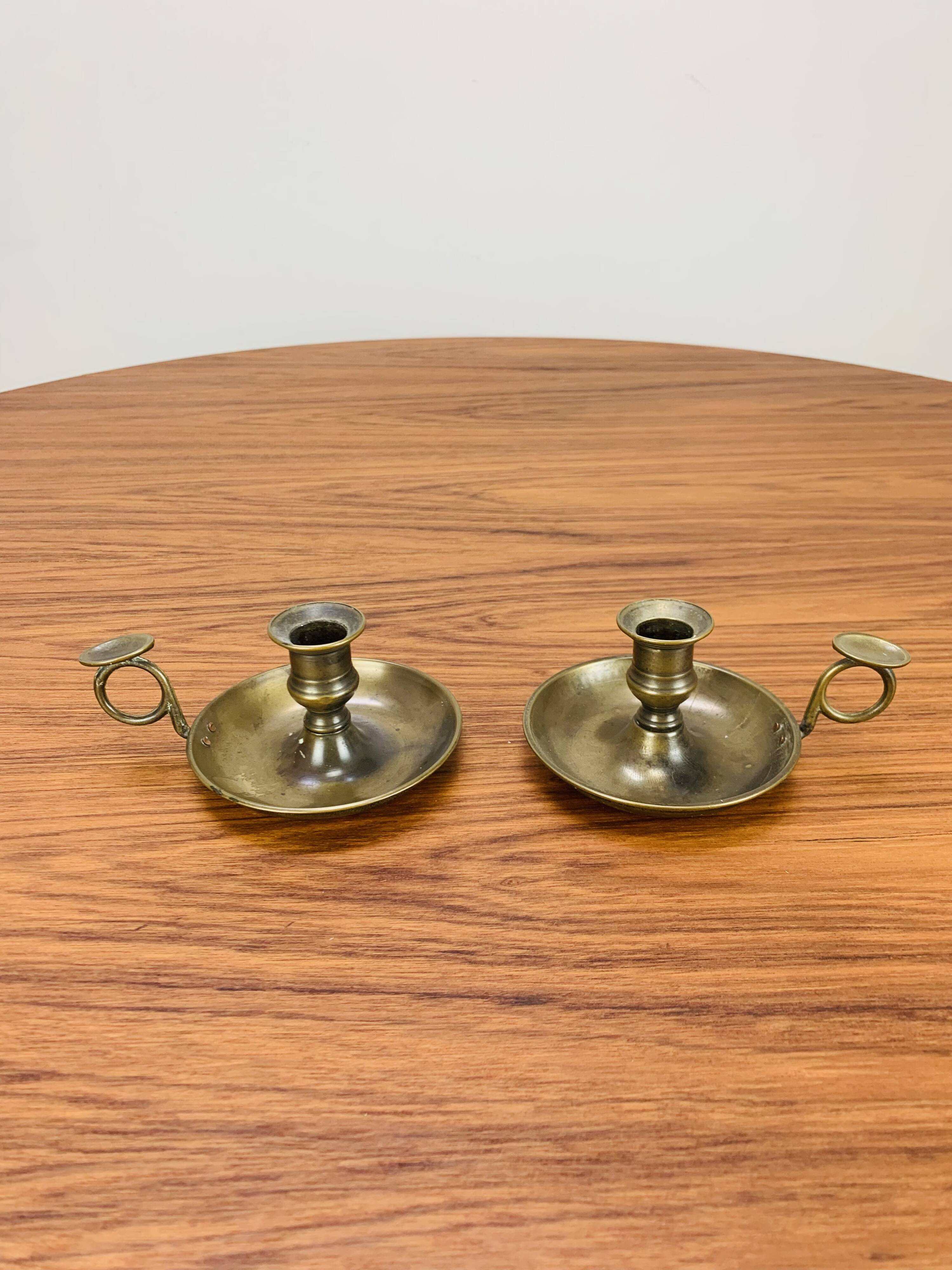 Pair of vintage brass cellar rat candlesticks