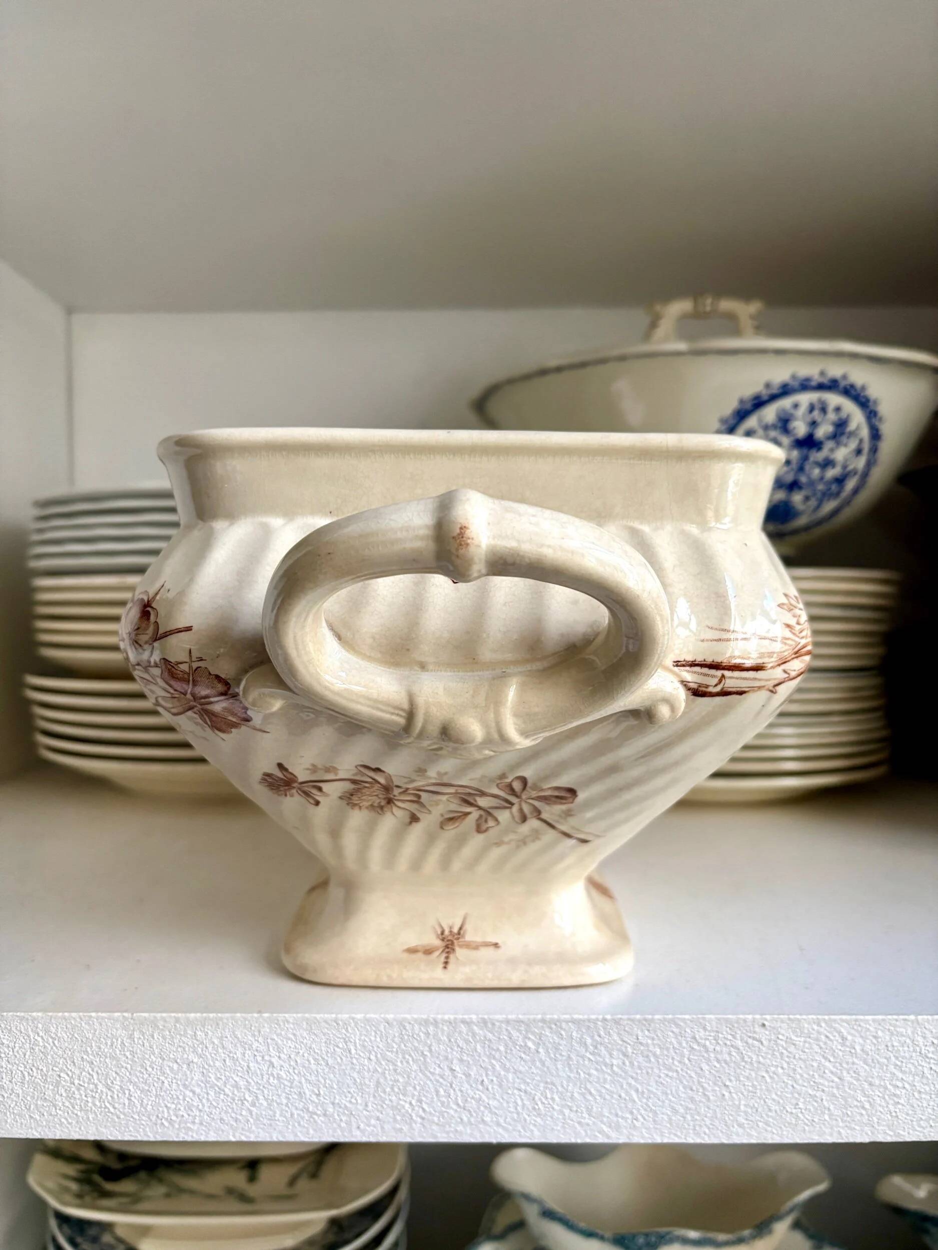 Brown ironstone soup tureen and vegetable dish