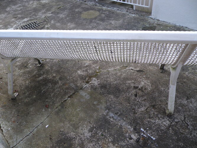 Old public wrought iron bench painted white - 50s