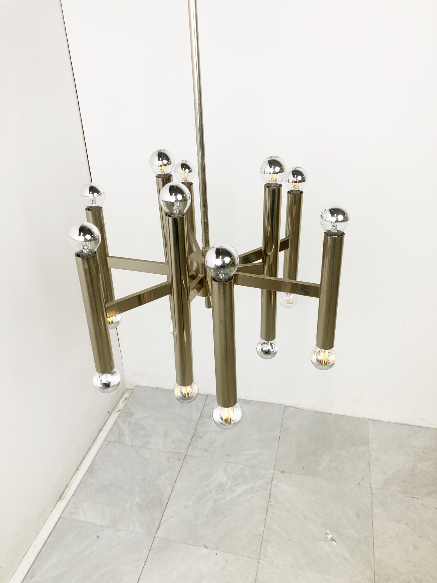 Vintage Sciolari candle chandelier made from chrome, 1970s