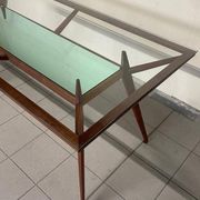1950s Italian Wooden Table with Double Glass Top