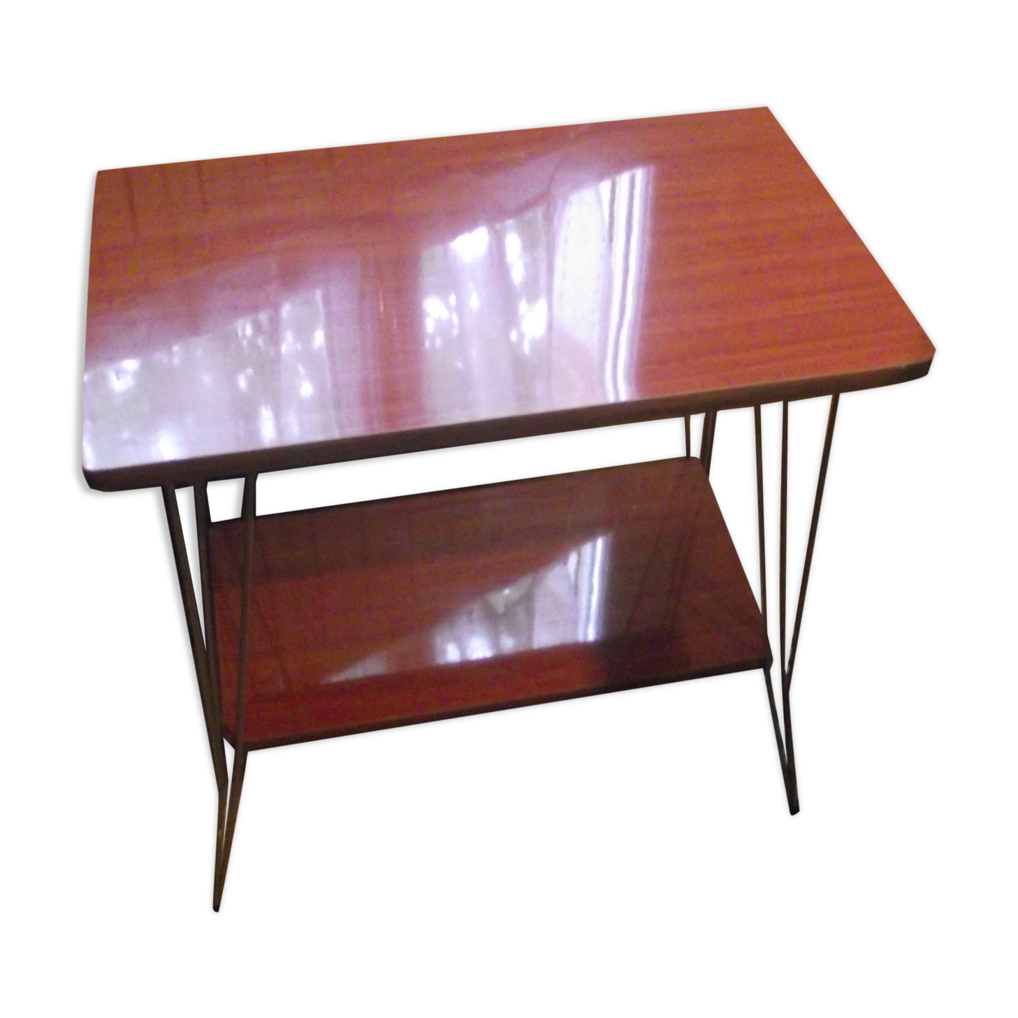 Small side table from the 60s wood and gilded metal.