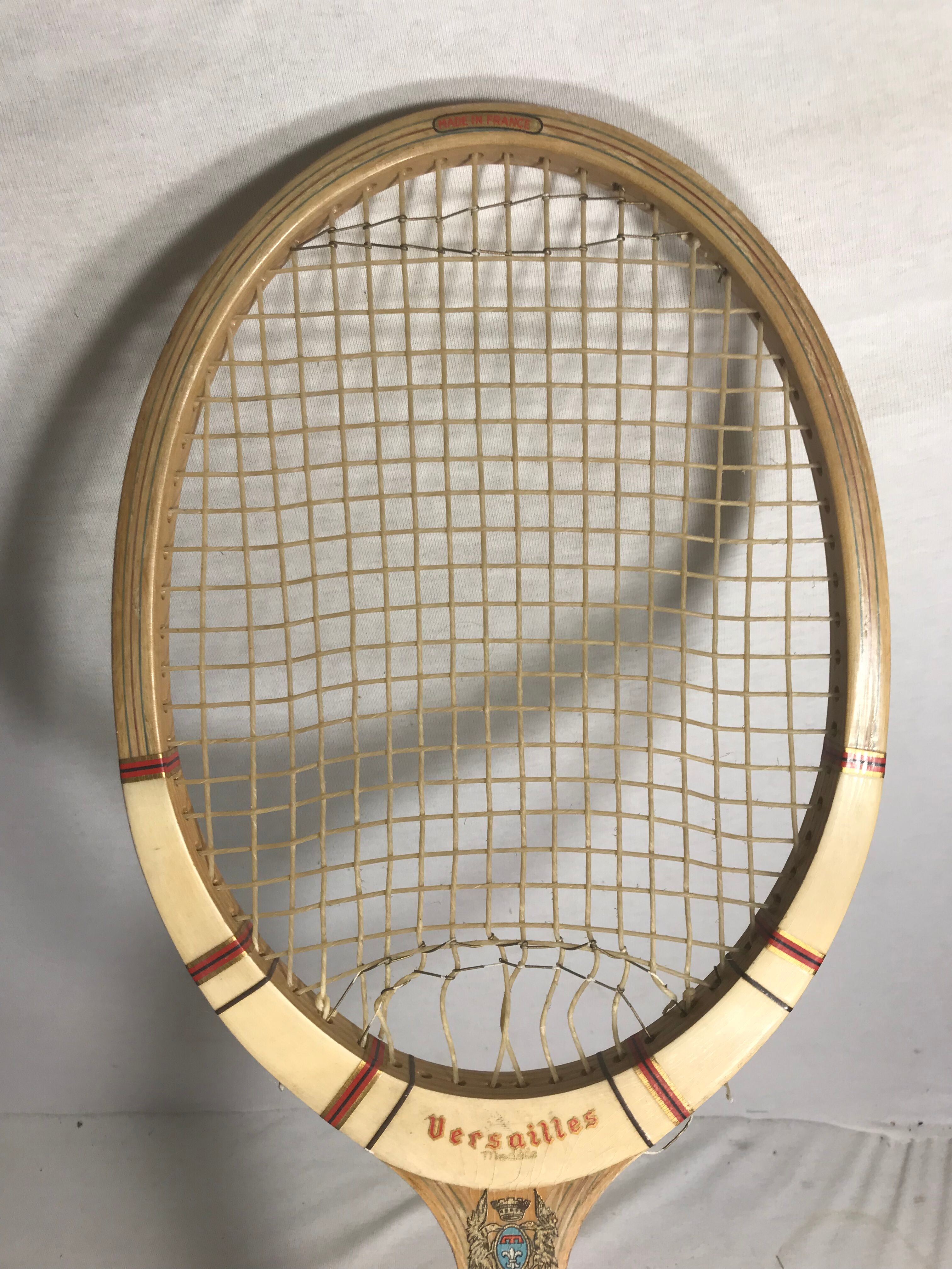 Old tennis racket J. Gauthier versailles wood + leather + protection wood
