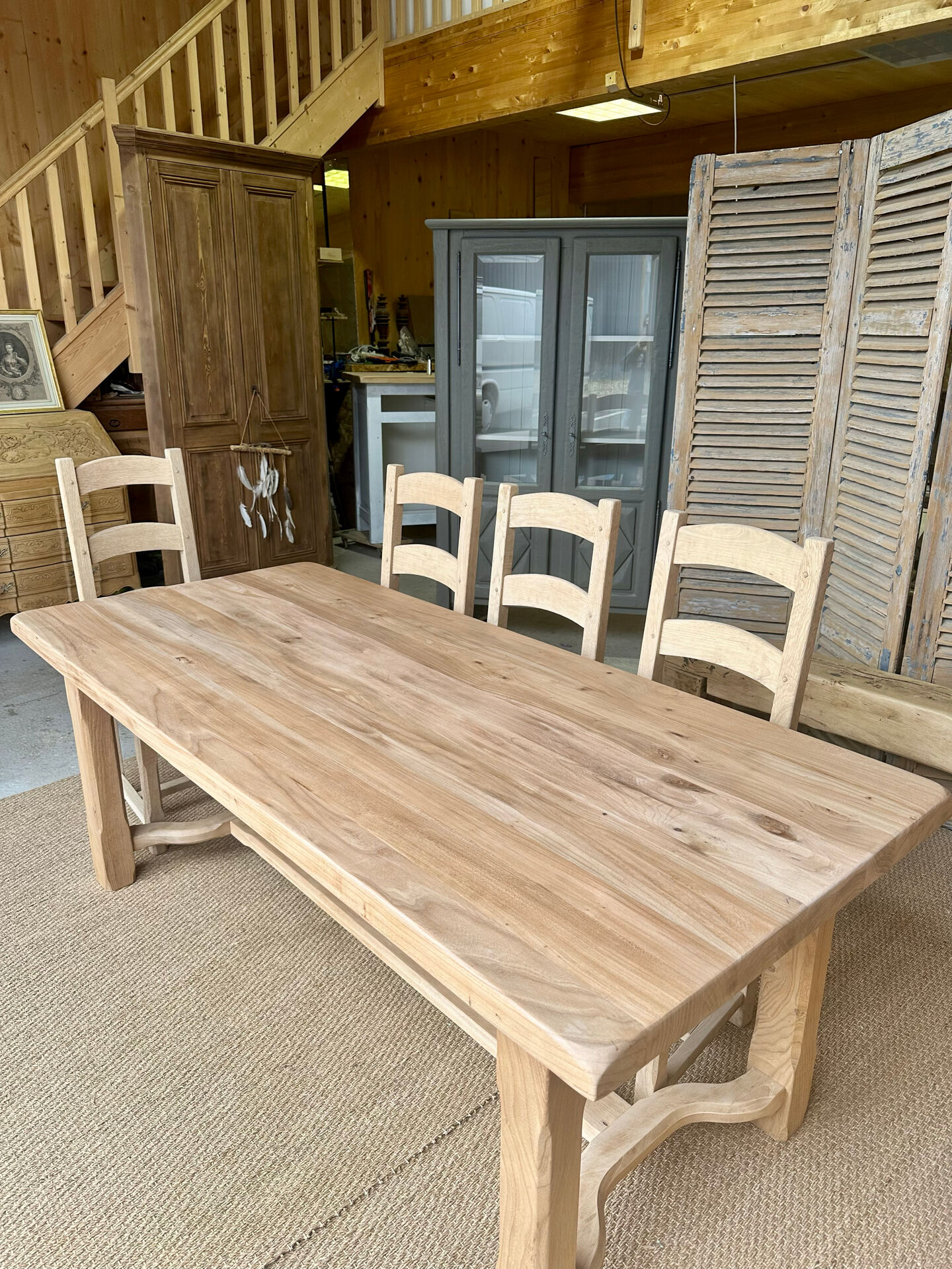 Grande table de ferme en chêne massif rénovée