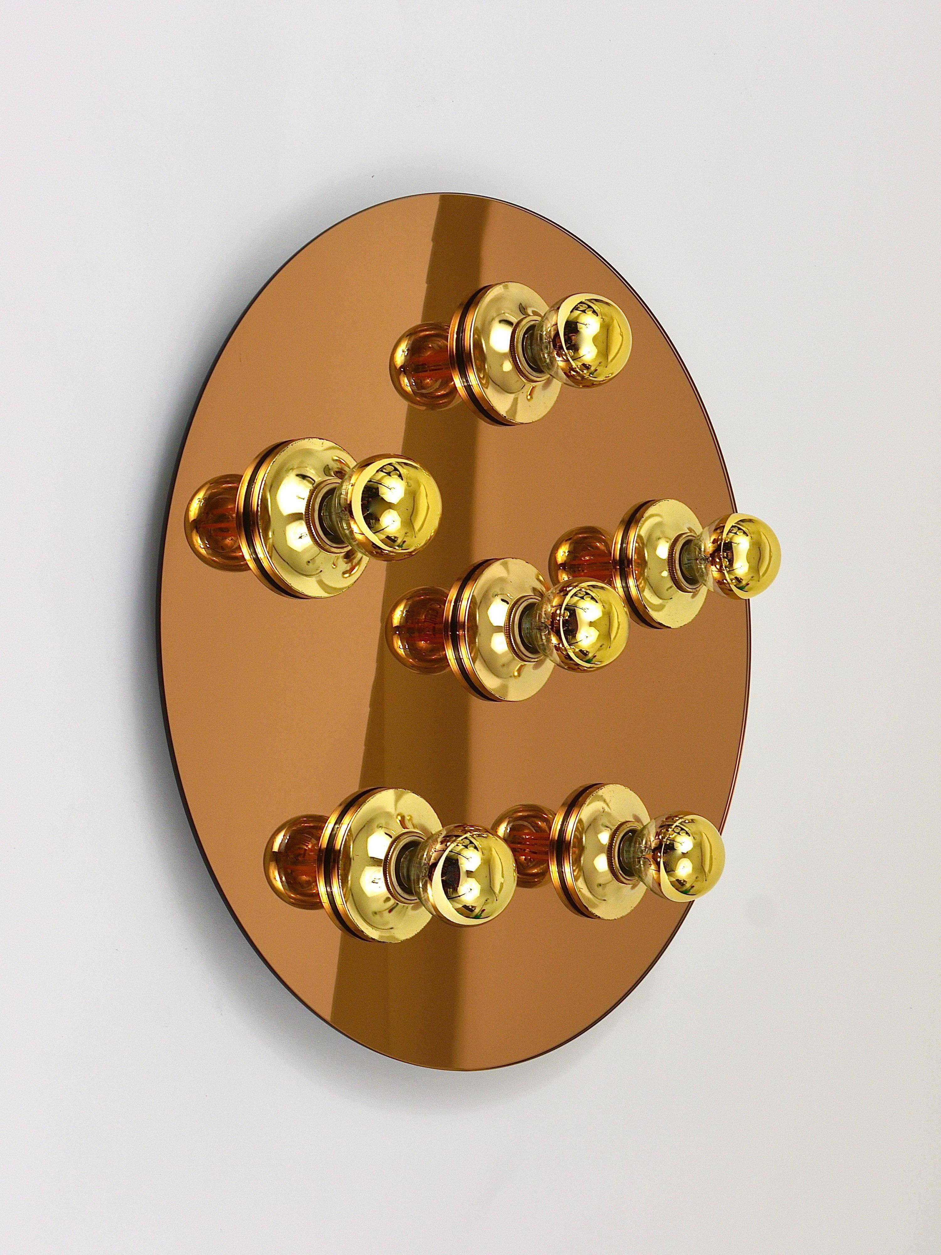 Fontana Arte Style Mirror in Gilded Bronze Glass Ceiling Light or Wall Sconce, Italy, 1970s