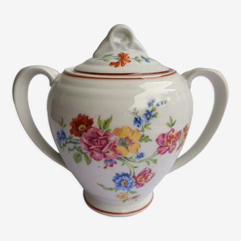 Vintage porcelain sugar or ice cube pot France flowers