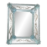 Miroir vénitien rectangulaire bleu clair sculpté à la main en verre de Murano