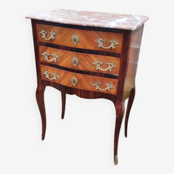 Antique Louis XV style marquetry chest of drawers with marble top
