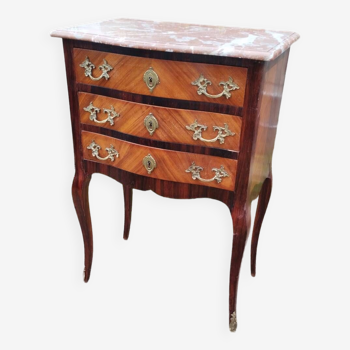 Commode ancienne en marqueterie style louis xv avec plateau marbre