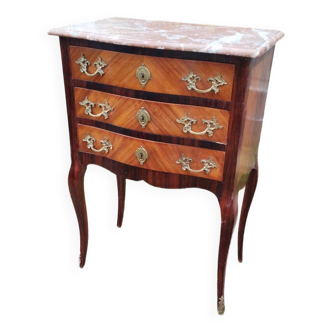 Antique Louis XV style marquetry chest of drawers with marble top