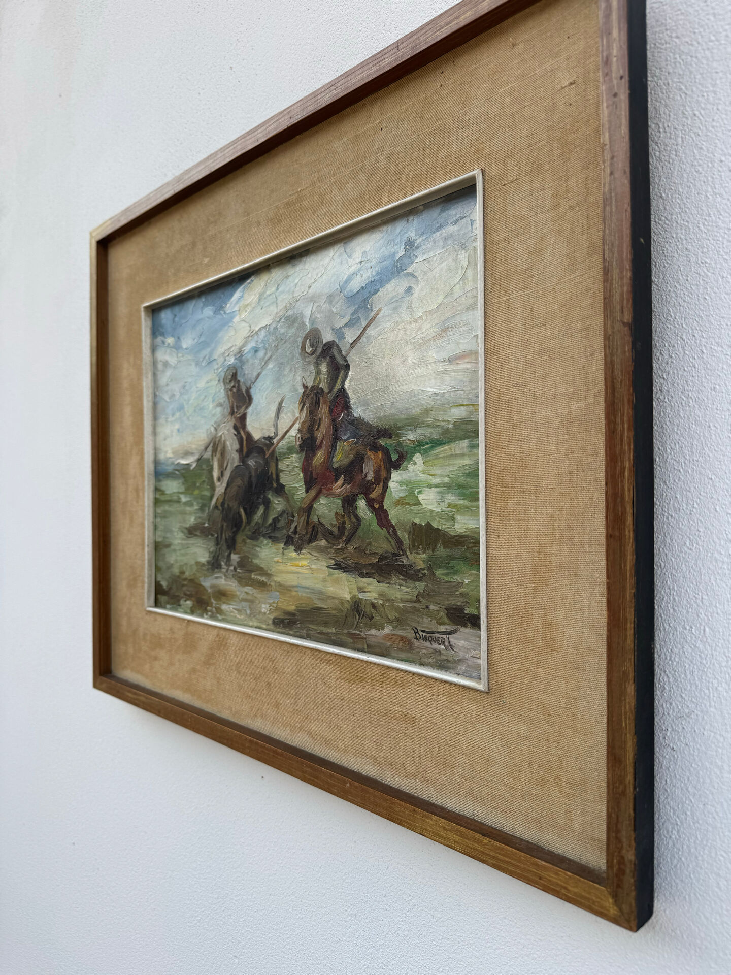 Tableau huile scène camarguaise 20ème