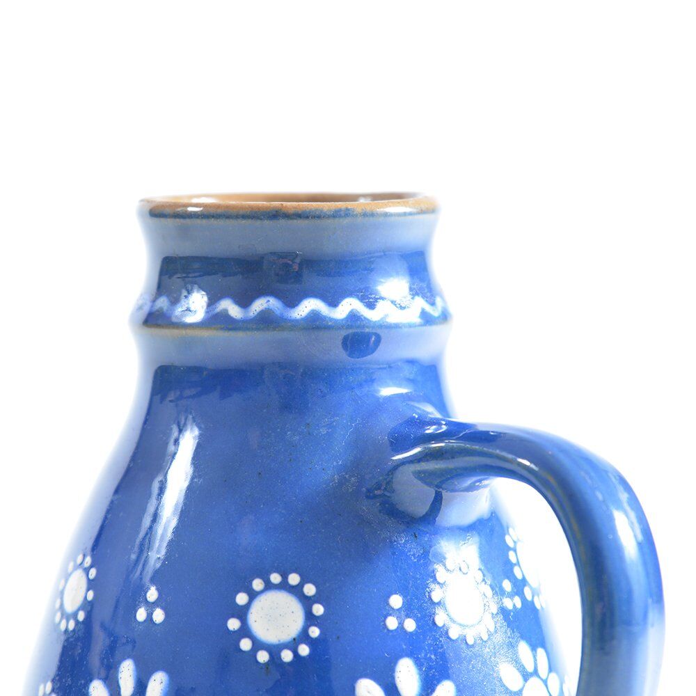 Blue handmade ceramic jug or vase Slovakian Folk Art, circa 1950