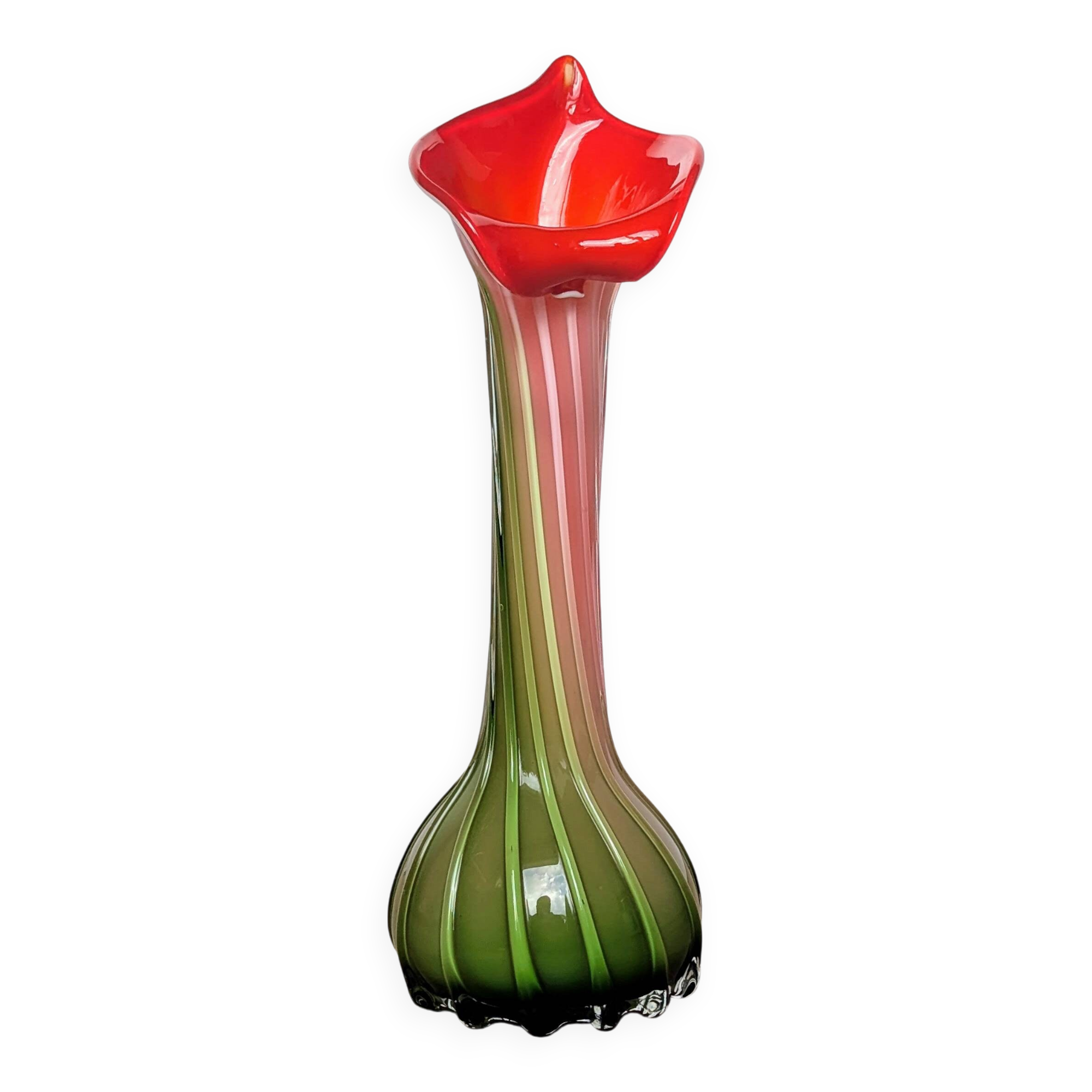 Murano Glass Vase Calla Lily - blown ribbed floral - Italy - Art Deco - 1970-1980