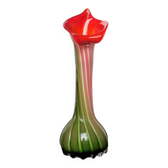 Vase Verre Murano Lys Calla - soufflé côtelé floriforme - Italie - Art déco - 1970-1980