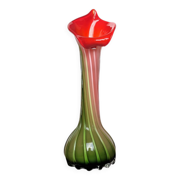 Vase Verre Murano Lys Calla - soufflé côtelé floriforme - Italie - Art déco - 1970-1980