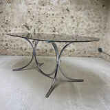 Smoked glass oval table from the 1970s.