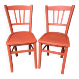 Pair of Thonet or Baumann type bistro chairs in soft orange