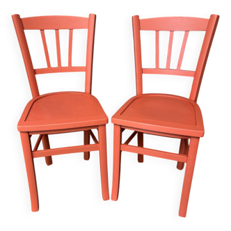 Pair of Thonet or Baumann type bistro chairs in soft orange