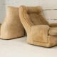 Pair of armchairs by michel cadestin, airborne edition, fiberglass and beige velvet, circa 1970