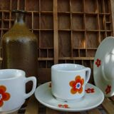 2 mugs and saucers in porcelain Colombia Vintage 1970s